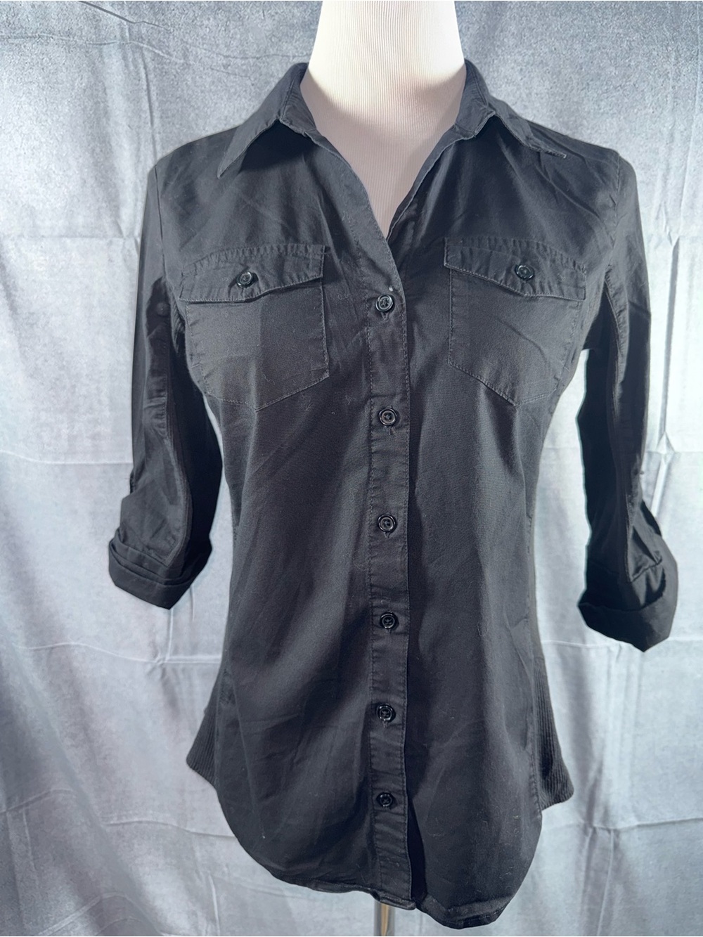 2611-Daisy Fuentes Black Button-Front Utility Shirt